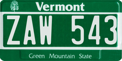 VT license plate ZAW543