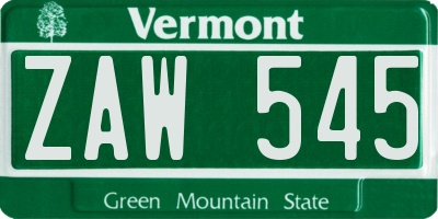 VT license plate ZAW545