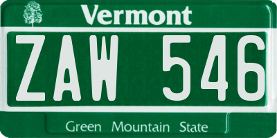 VT license plate ZAW546