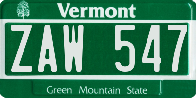 VT license plate ZAW547