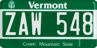 VT license plate ZAW548