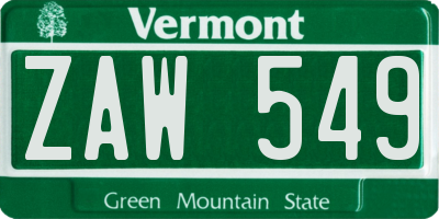 VT license plate ZAW549