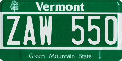 VT license plate ZAW550