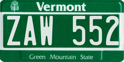 VT license plate ZAW552