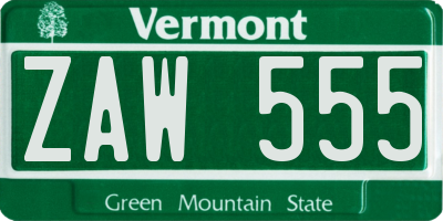 VT license plate ZAW555