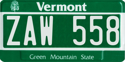 VT license plate ZAW558