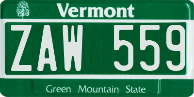 VT license plate ZAW559