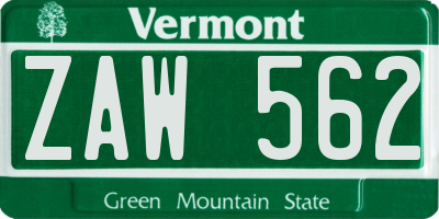 VT license plate ZAW562