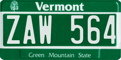 VT license plate ZAW564