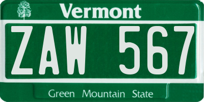 VT license plate ZAW567