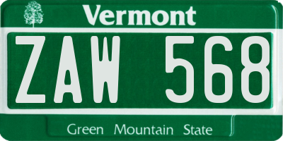 VT license plate ZAW568