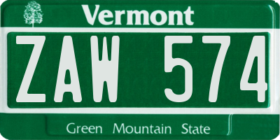 VT license plate ZAW574