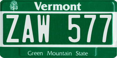 VT license plate ZAW577
