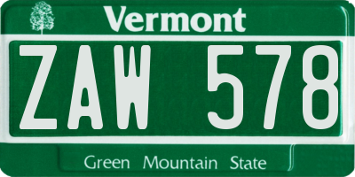 VT license plate ZAW578