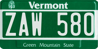 VT license plate ZAW580