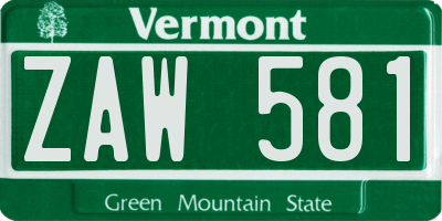 VT license plate ZAW581