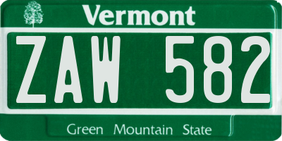 VT license plate ZAW582