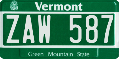VT license plate ZAW587