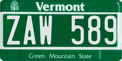 VT license plate ZAW589