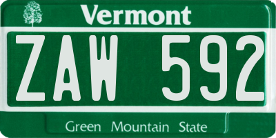 VT license plate ZAW592