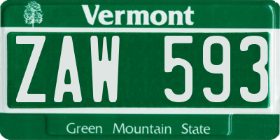 VT license plate ZAW593