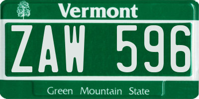 VT license plate ZAW596