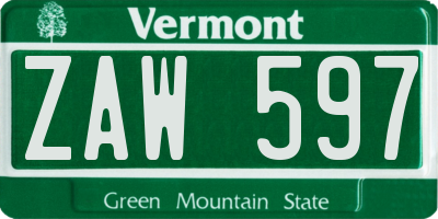 VT license plate ZAW597