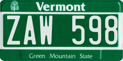 VT license plate ZAW598