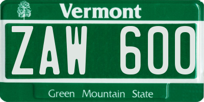 VT license plate ZAW600