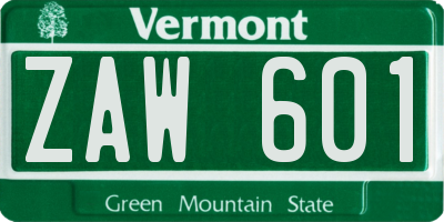 VT license plate ZAW601