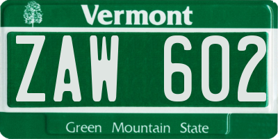 VT license plate ZAW602