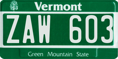 VT license plate ZAW603