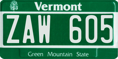 VT license plate ZAW605
