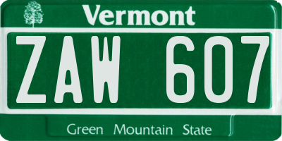 VT license plate ZAW607