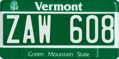 VT license plate ZAW608