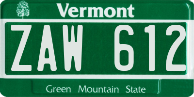 VT license plate ZAW612