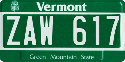 VT license plate ZAW617