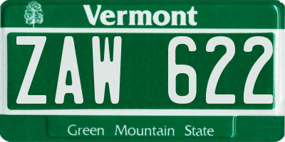 VT license plate ZAW622