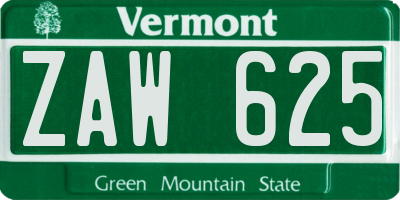 VT license plate ZAW625