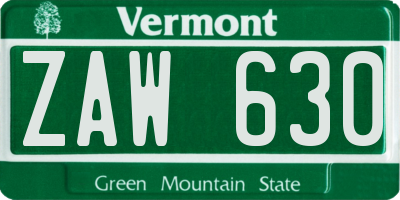 VT license plate ZAW630