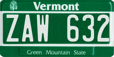 VT license plate ZAW632