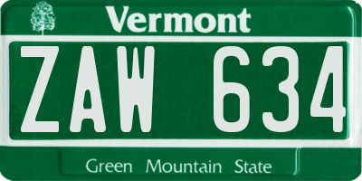 VT license plate ZAW634