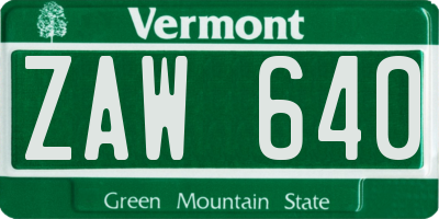 VT license plate ZAW640
