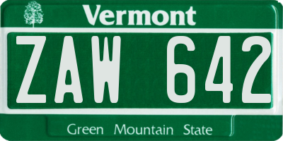 VT license plate ZAW642