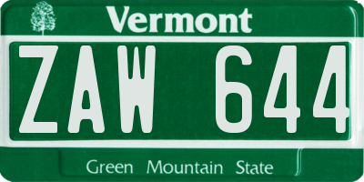 VT license plate ZAW644