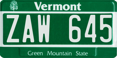 VT license plate ZAW645