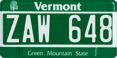 VT license plate ZAW648