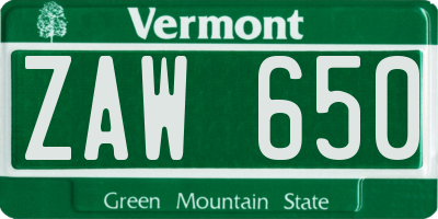 VT license plate ZAW650
