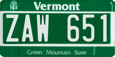 VT license plate ZAW651