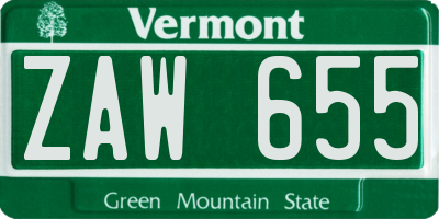 VT license plate ZAW655